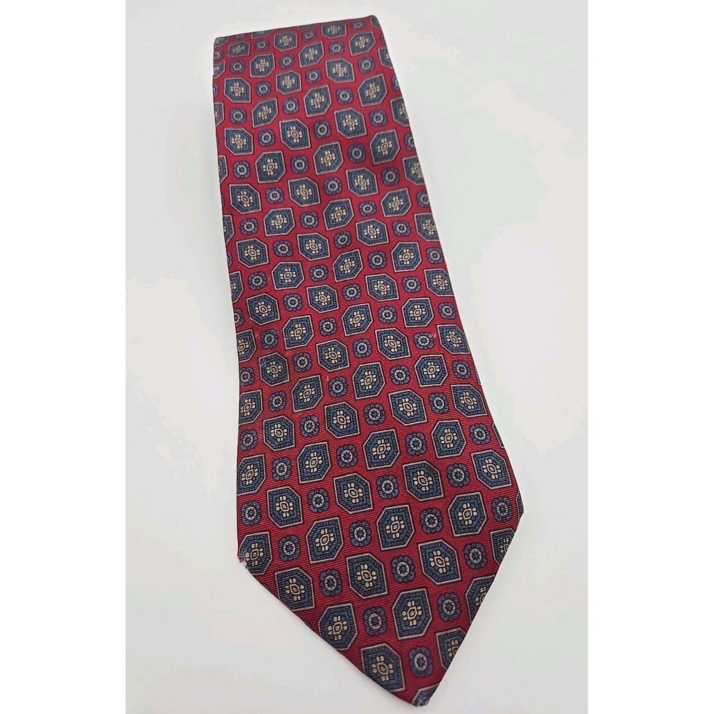 Vintage G.J. Cahn Silk Tie Dark Red Geometric Self-Tie Adjustable USA